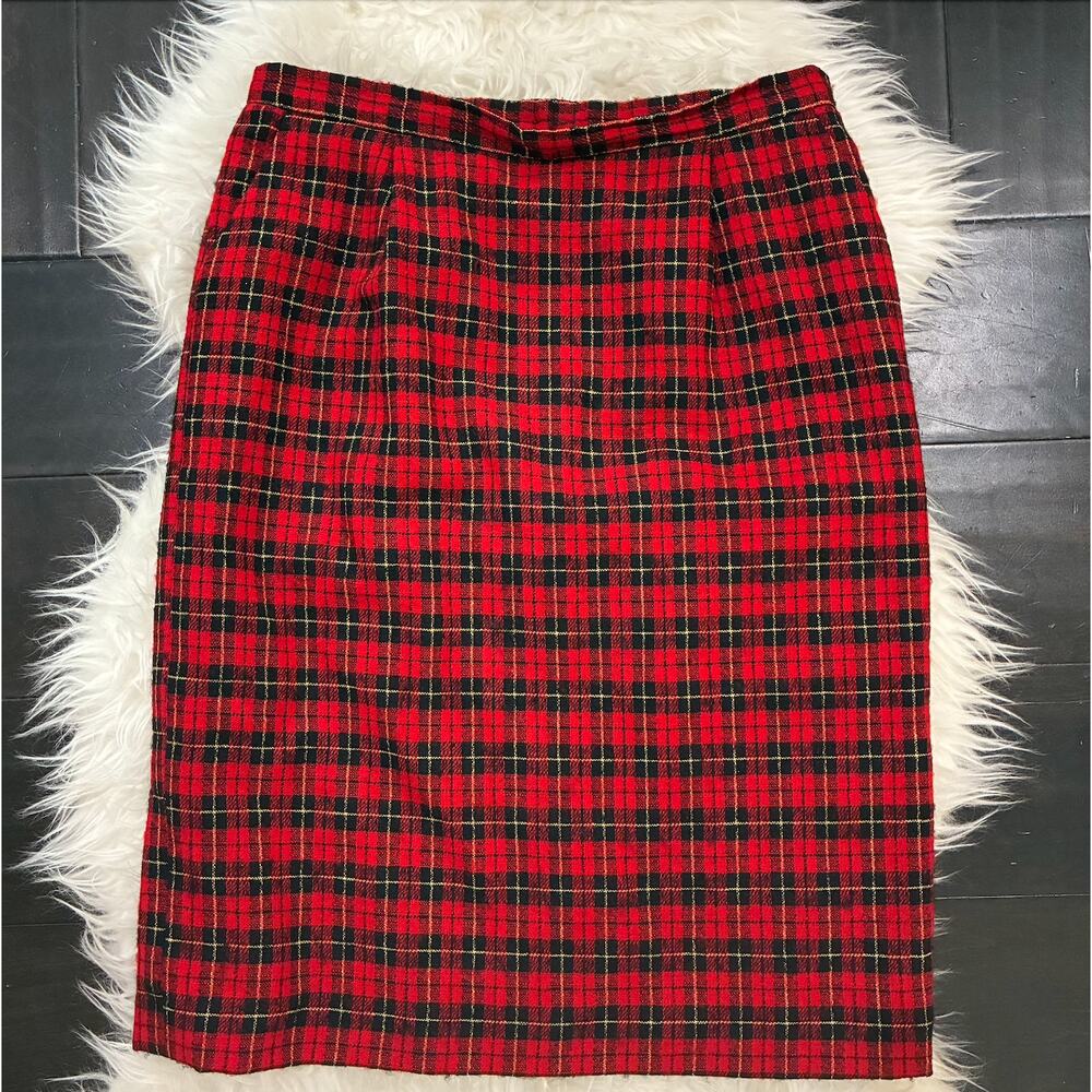 Pendleton Y2K Vintage 90's Wool Pencil Skirt Red Black Plaid Womens Size 12